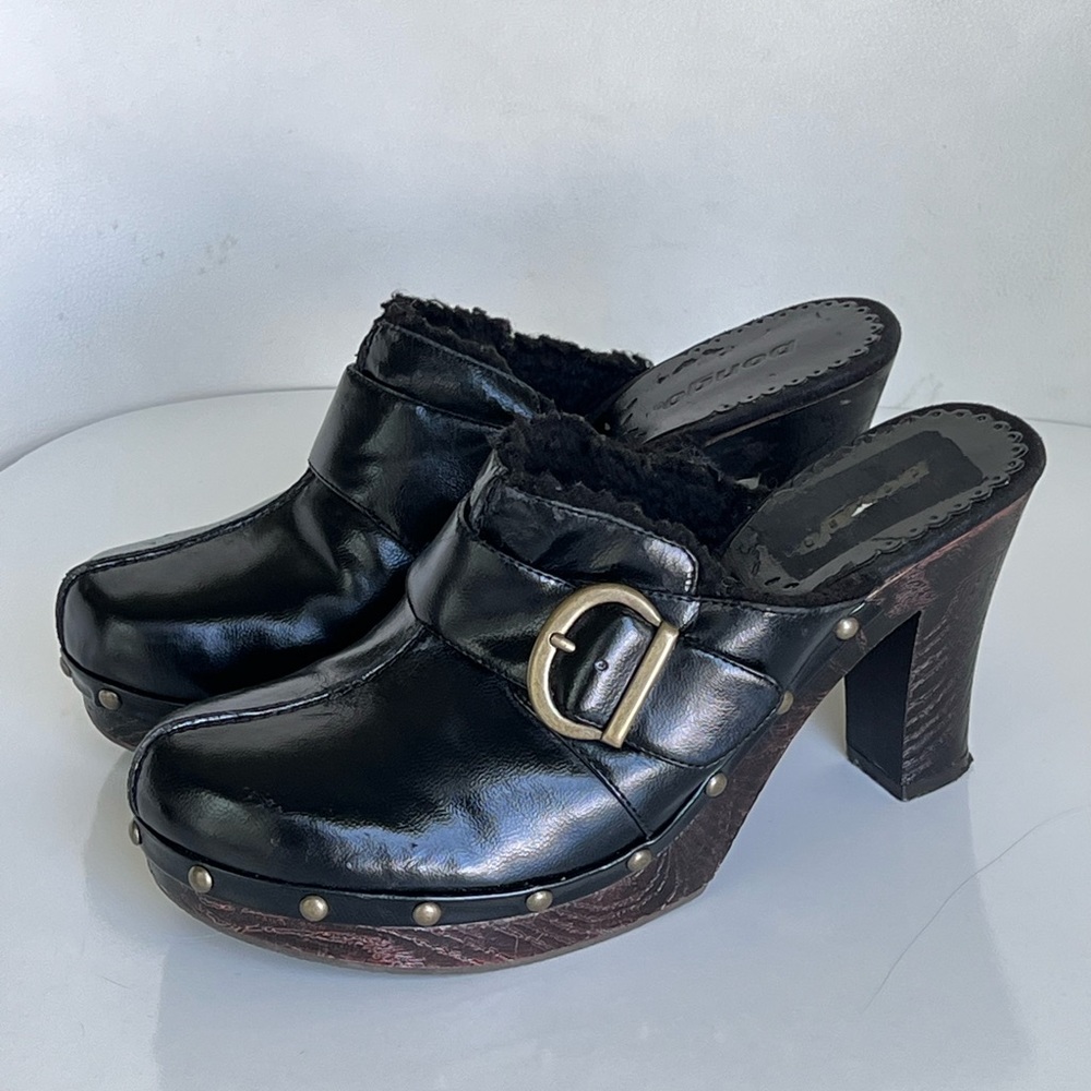 Bongo Vintage Vicki Clog Y2K Vegan Leather Black Studded Buckle Mules Size 9